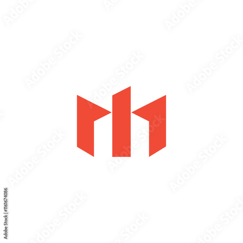 The image features a stylized logo design that appears to depict the letter "M". The "M" is formed by three connected shapes, with the central shape being taller and narrower than the two outer shapes