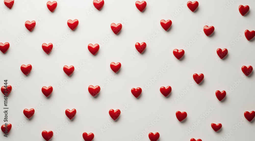 Red hearts on minimalist white background create cheerful and romantic atmosphere, perfect for expressing love and affection Red hearts on minimalist white background create cheerful and romantic atmosphere, perfect for expressing love and affection