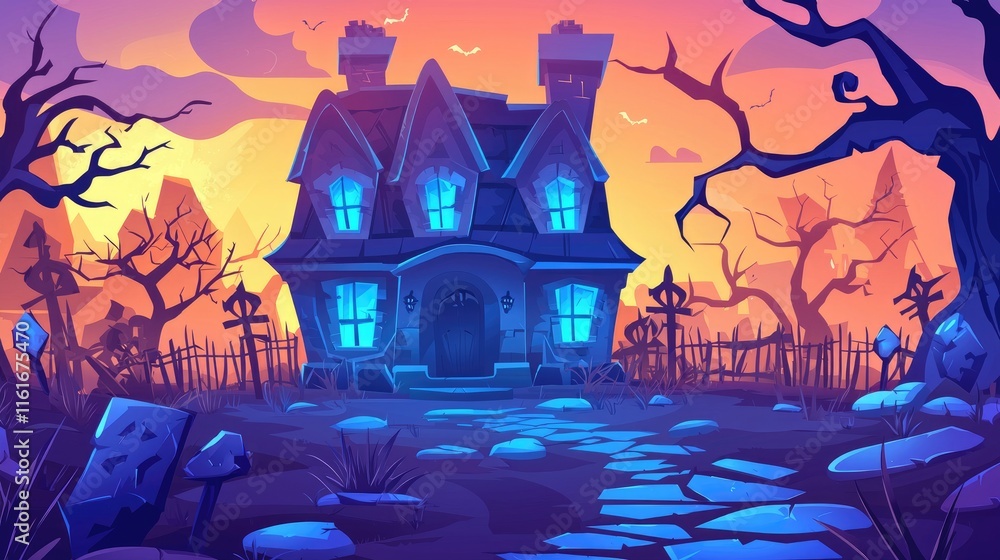 A Haunted House in a Graveyard at Twilight A Haunted House in a Graveyard at Twilight