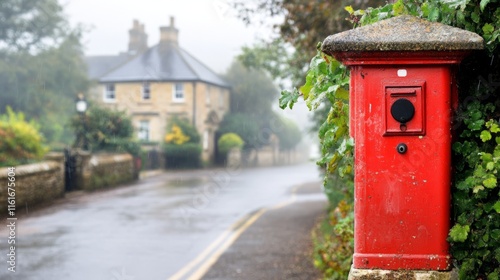 istoric red mailbox stands prominently on a British street, symbolizing timeless communication and cultural heritage.