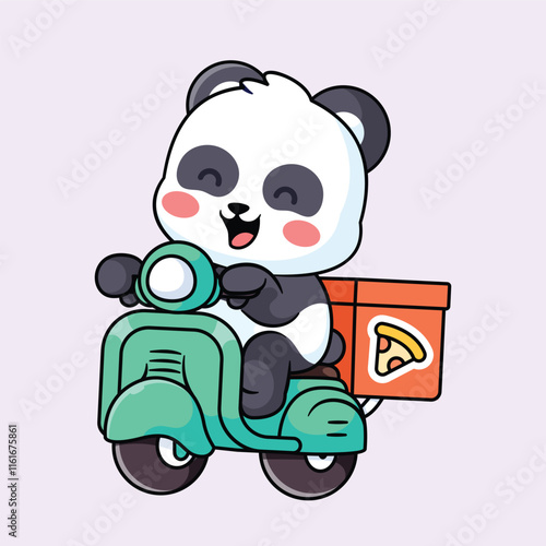 a panda is delivering pizza using a vespa photo