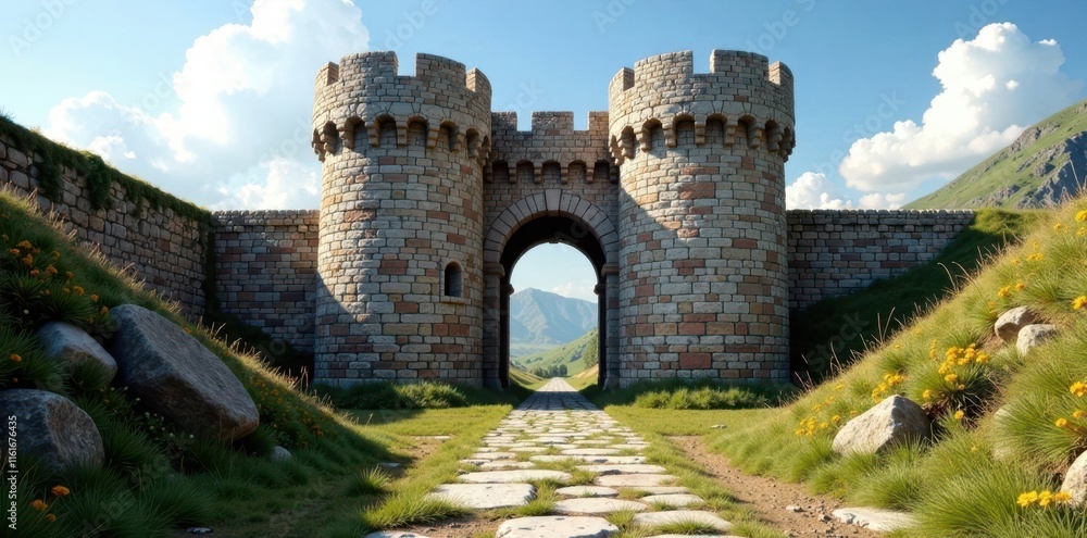 Ancient stone keep, imposing battlements, narrow slits , dark, history Ancient stone keep, imposing battlements, narrow slits , dark, history