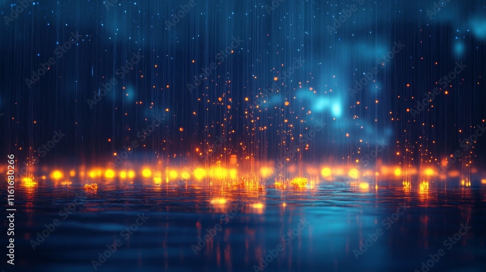 Fototapeta premium rainfall dissolves into glowing radiant cosmic designs., Generative AI