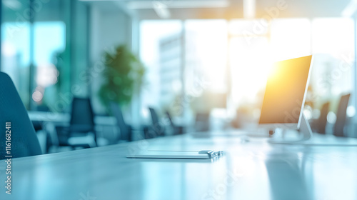 Blur of modern conference room with modern work desk and comfortable chairs Prepare for a business meeting