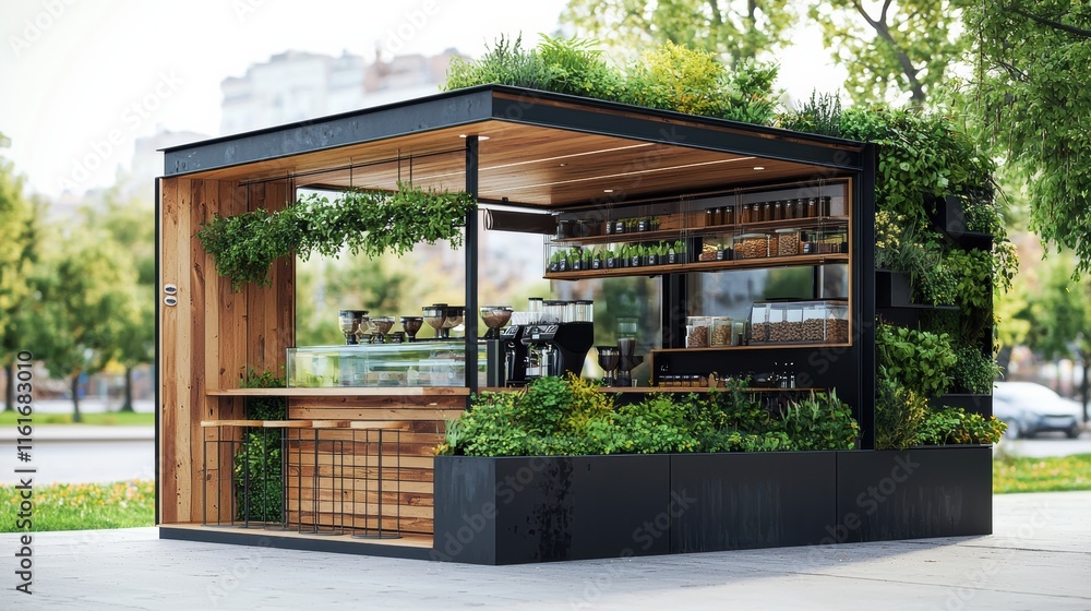 Eco-friendly coffee shop design urban park visual display green environment street view Eco-friendly coffee shop design urban park visual display green environment street view