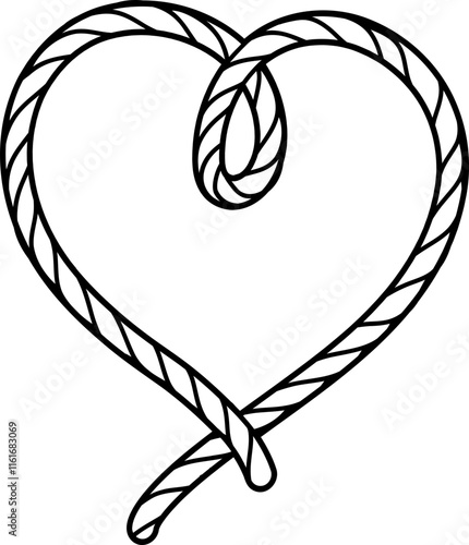 Retro Cowboy Valentine Lasso Rope in heart Coloring Image