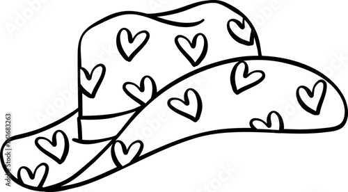 Retro Western Valentine Hat Heart Pattern coloring image