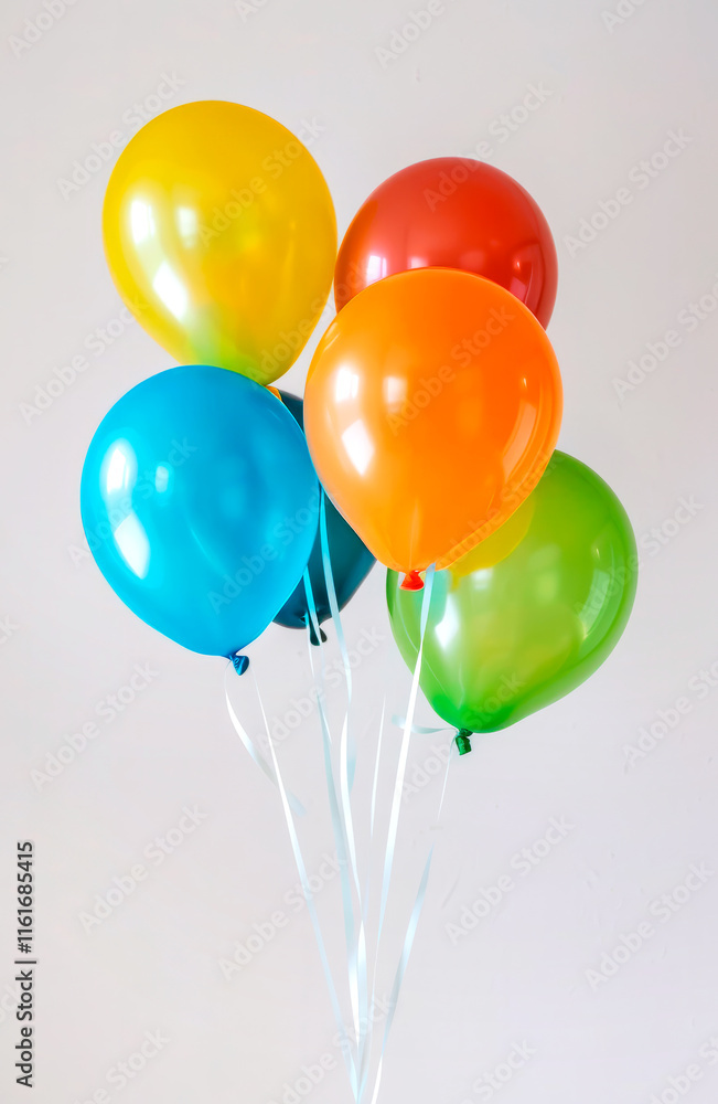Bunch of bright balloons on a colored gray background. Concept of holidays, birthday, party Bunch of bright balloons on a colored gray background. Concept of holidays, birthday, party