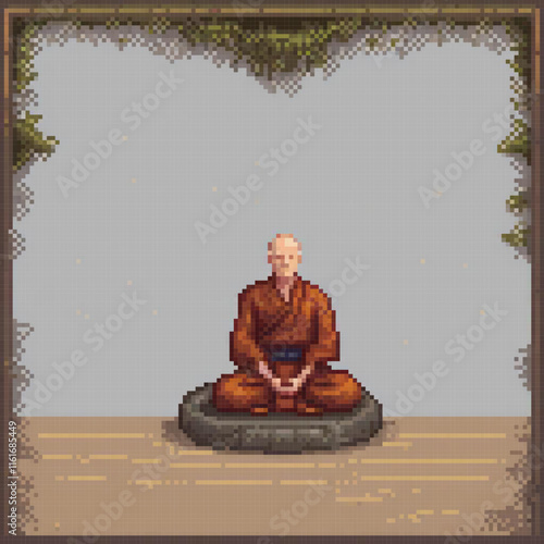 Zen man in lotus pose, serene frame backdrop