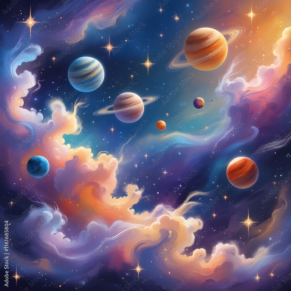 Outer space image with planets and stars in abstract colors generative Ai. Outer space image with planets and stars in abstract colors generative Ai.