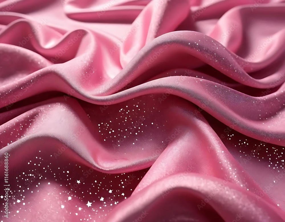 Pink Silk Drapery with Glittering Stars