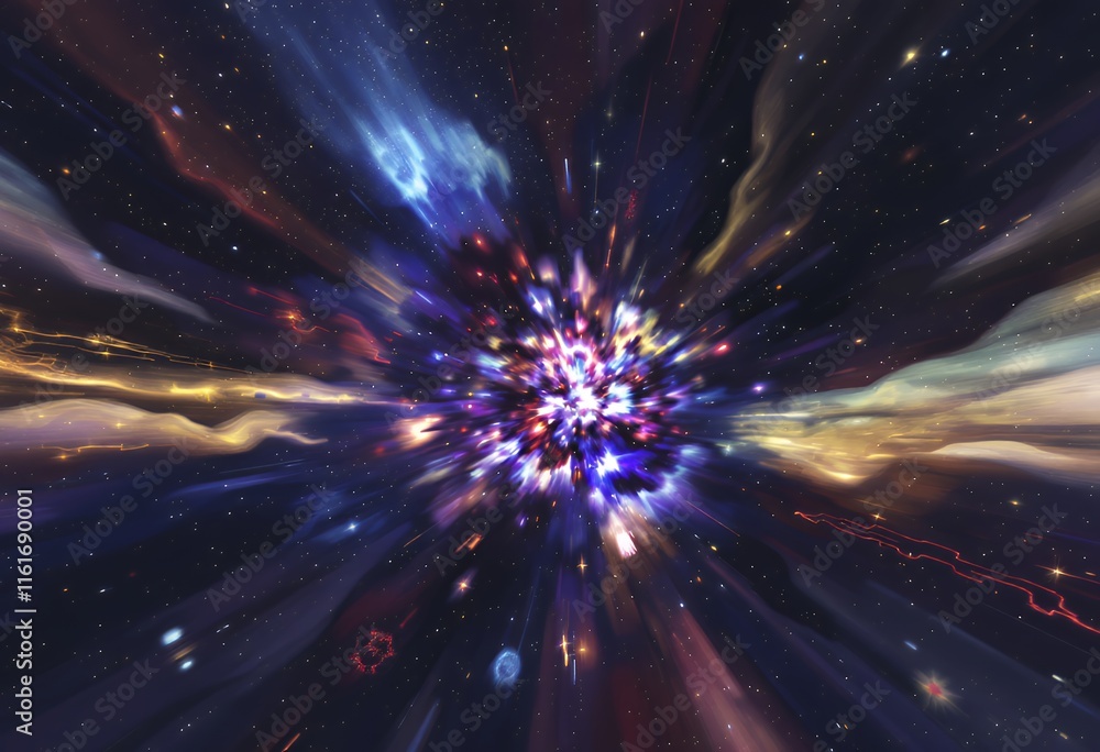 Naklejka premium Cosmic Explosion: A Vibrant, Abstract Nebula in Dynamic Motion