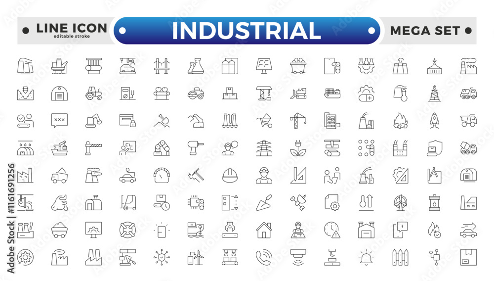 Industrial factories outline icons set. Factory icon illustration. Industry power, chemical manufacturing building warehouse nuclear energy plant. Pack of renovation. Editable stroke outline icon. Industrial factories outline icons set. Factory icon illustration. Industry power, chemical manufacturing building warehouse nuclear energy plant. Pack of renovation. Editable stroke outline icon.