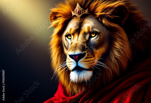 Majestic Lion in Regal Attire: A Dramatic Portrait photo