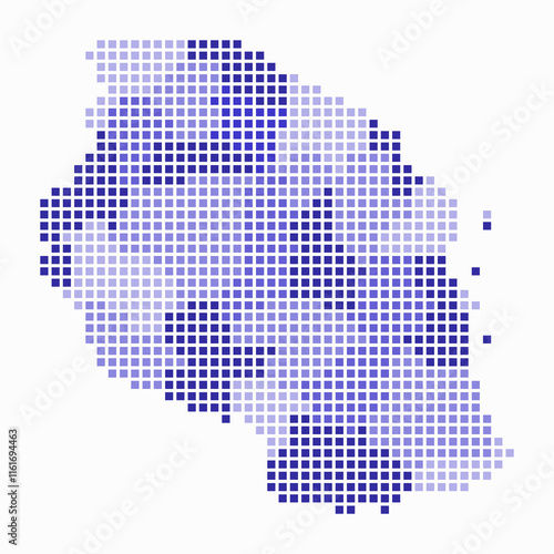 Tanzania dotted map. Digital style map of the country on white background. Tanzania shape with square dots. Colored dots style. Large size squares. Plain vector illustration.