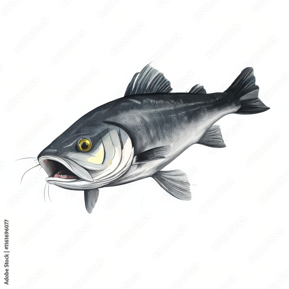 Obraz premium the AI Image Generator, Illustrated Largemouth Bass Fish in Side Profile