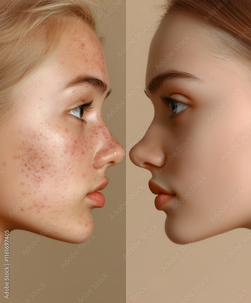 Comparison indicating the prominent reduction of acne vulgaris, freckles and moles Comparison indicating the prominent reduction of acne vulgaris, freckles and moles