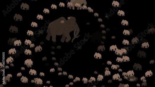 animated, emoji, mammoth, woolly, tusk, prehistoric, extinct, Ice Age, megafauna, ancient, elephant, trunk, shaggy, large, Pleistocene, fossil, paleontology, archaeology, cave, tundra, glacier, permaf