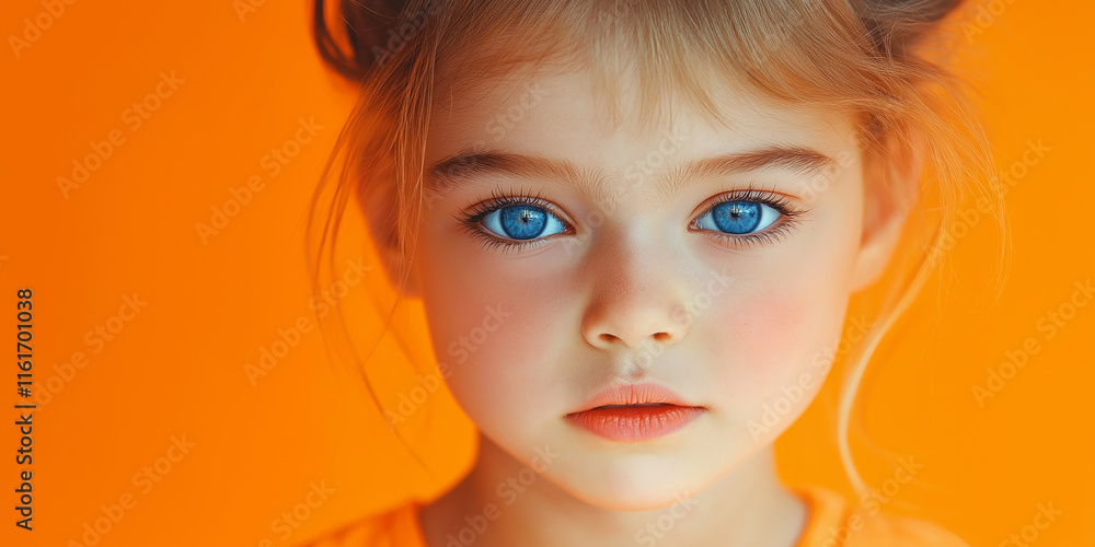 Portrait of adorable little girl with striking blue eyes and orange background Portrait of adorable little girl with striking blue eyes and orange background