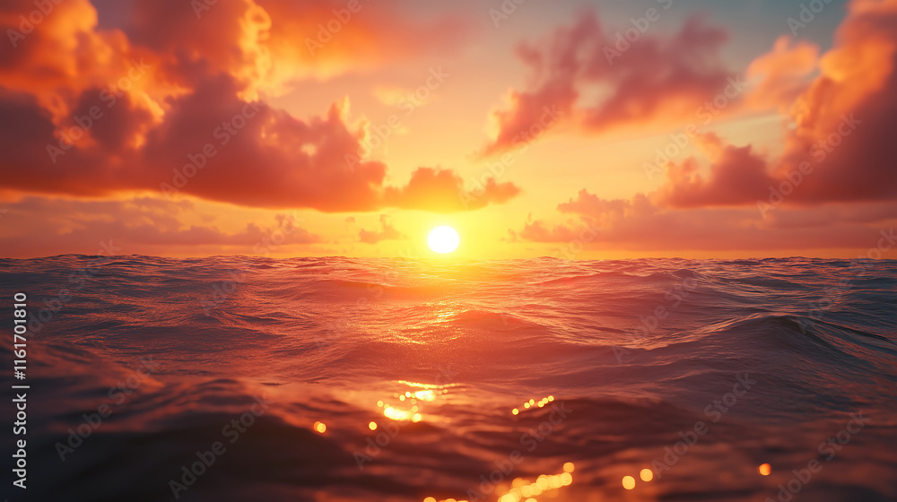 Obraz premium Breathtaking sunrise over the sea, filling the sky with vibrant colors and illuminating the horizon