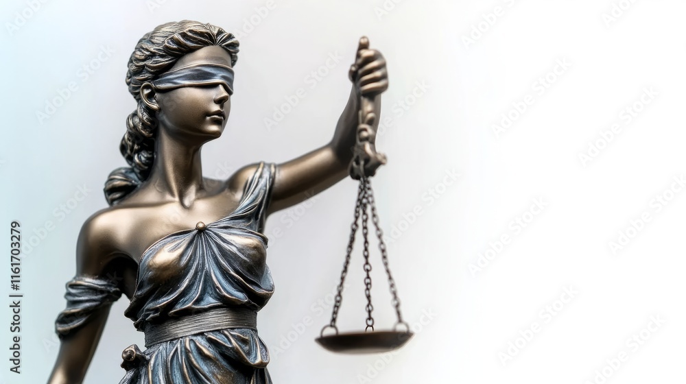 Statue of lady justice on bright background - Side view with copy space Statue of lady justice on bright background - Side view with copy space
