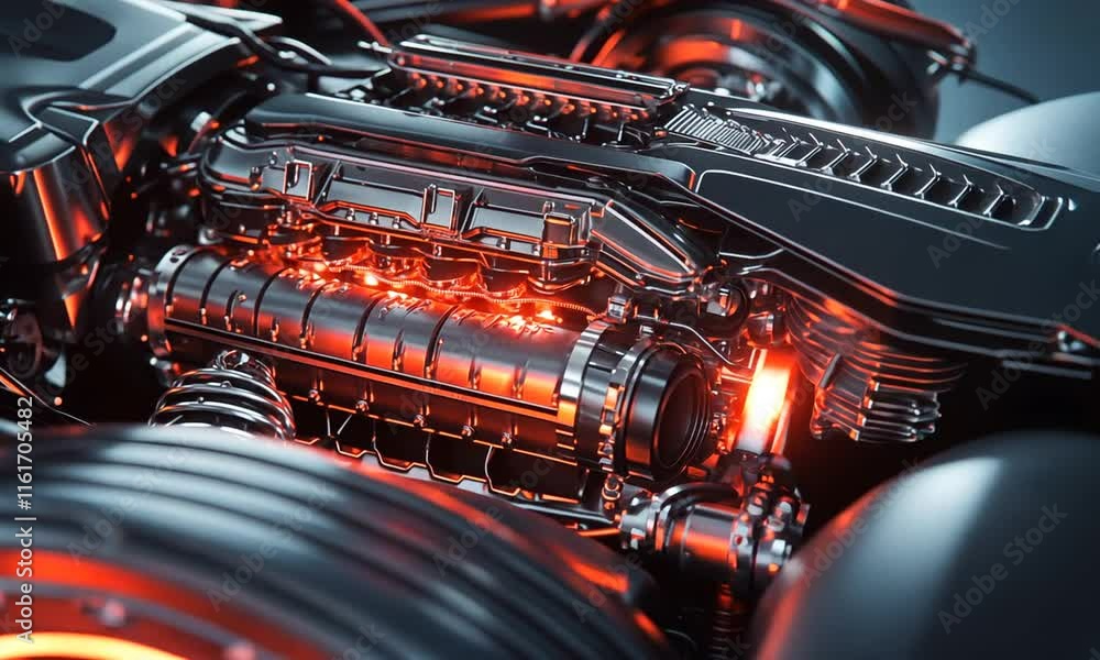 Futuristic High-Performance Engine Design Featuring Sleek Metallic Surfaces and Glowing Elements for Automotive Innovation and Technology Futuristic High-Performance Engine Design Featuring Sleek Metallic Surfaces and Glowing Elements for Automotive Innovation and Technology