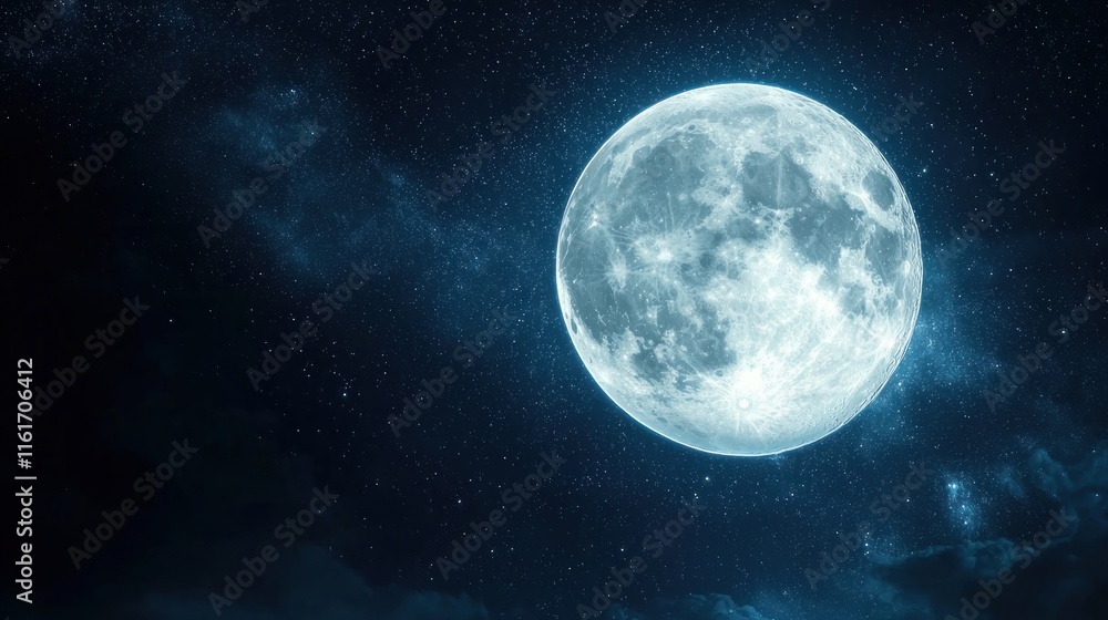 Full Moon Shining Brightly Against a Starry Night Sky Full Moon Shining Brightly Against a Starry Night Sky