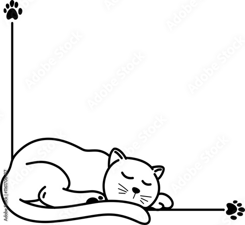 Hand-drawn cute cat cartoon corner border frame illustration