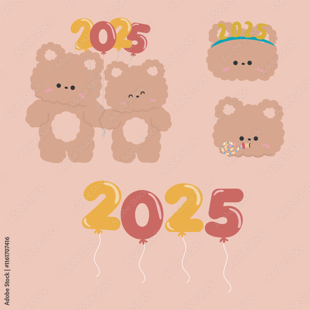 Naklejka premium cute teddy bear new year