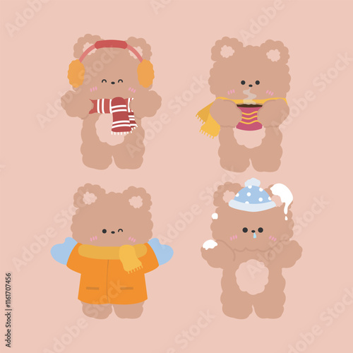 set of cute bear winter
