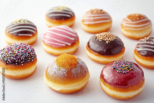 Wallpaper Mural Collection of colorful donuts stacked together on white background Torontodigital.ca