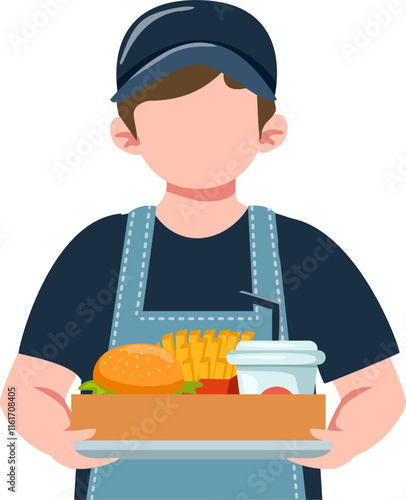 Waiter bring food order illustration
