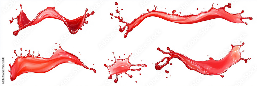 Red liquid splashing and forming dynamic shapes Red liquid splashing and forming dynamic shapes