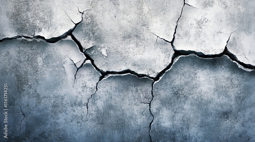 Obraz premium Close-up view of cracked textured concrete wall with gray tones.