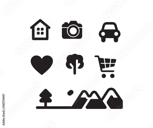 Black silhouette flat icon set isolated Different shapes vector style with white background