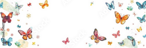 Watercolor insect, butterfly, bug themed side frames with white space in middle, stock photo, whimsical, butterflies photo