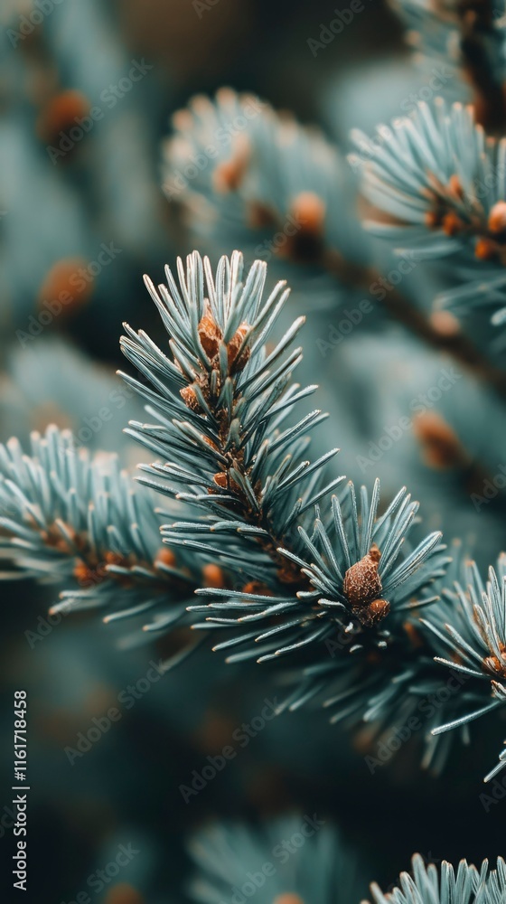 Blue Spruce Branch Close Up Detailed View Blue Spruce Branch Close Up Detailed View