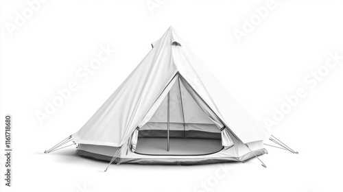 White luxury canvas camping tent is tall sphere isolated on white background. Perfect for outdoor adventures hiking and nature travels. Spacious and durable clipping paht for graphic design  photo