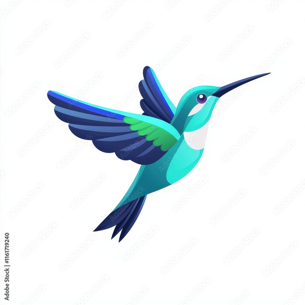 Fototapeta premium Vibrant Hummingbird in Flight Displaying Striking Blue Wings and Lush Green Beak Surrounded by a Lively Natural Environment Full of Color