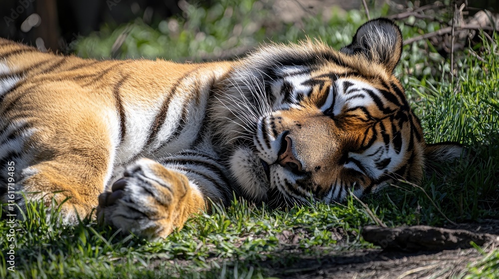 Obraz premium A Sleeping Tiger Resting Peacefully In The Grass