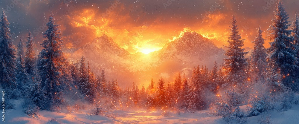 Enchanting Winter Sunset in a Magical Snow-Covered Forest Enchanting Winter Sunset in a Magical Snow-Covered Forest