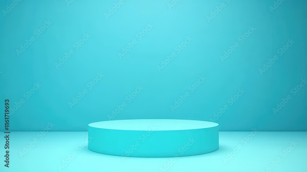 Cyan Cylinder Platform Minimalist Background Studio