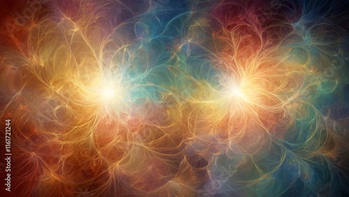 Abstract Fractal Sunburst in Radiant Golden and Blue Hues