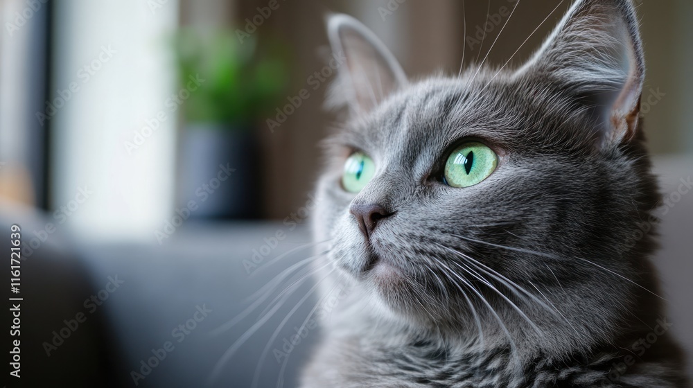 Gray Cat with Captivating Green Eyes Gray Cat with Captivating Green Eyes