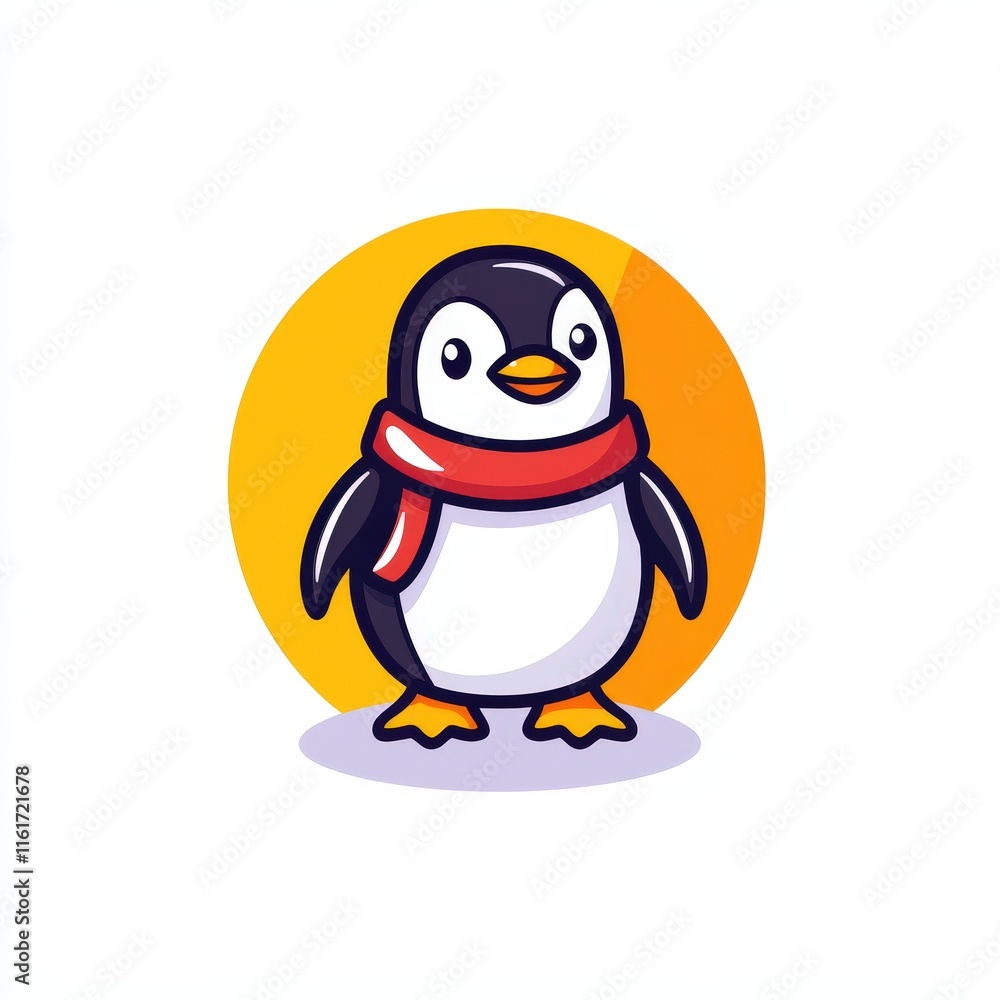 Obraz premium Charming Penguin Dressed in a Cozy Scarf Against a Wintery Backdrop Evokes Warmth and Whimsy in a Playful and Festive Seasonal Scene