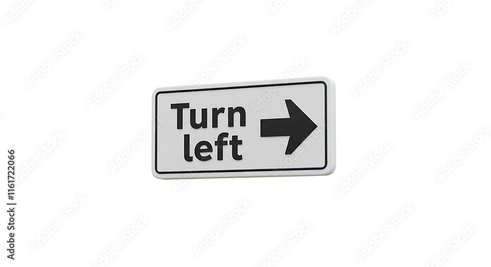 Turn Left Direction Sign White Rectangular Road Sign with Black Arrow Turn Left Direction Sign White Rectangular Road Sign with Black Arrow