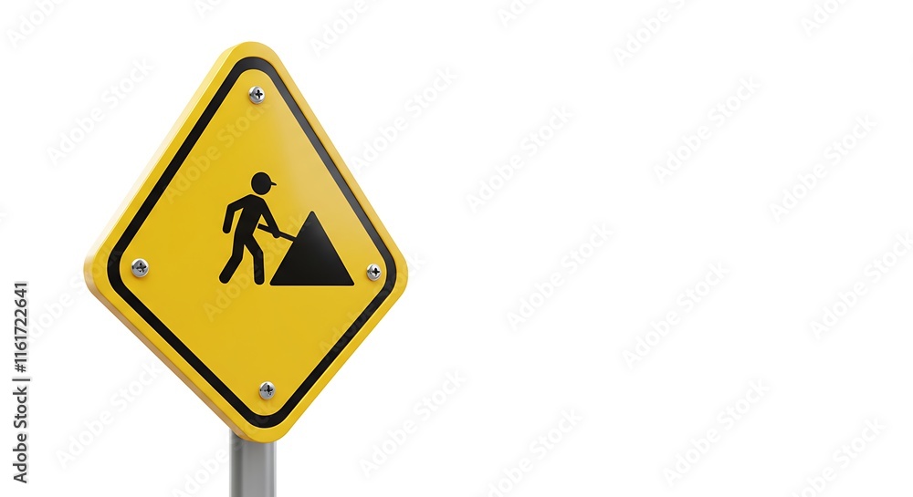 Yellow Construction Ahead Sign Roadwork Symbol Safety Warning Traffic Worker Industrial Icon Under Yellow Construction Ahead Sign Roadwork Symbol Safety Warning Traffic Worker Industrial Icon Under