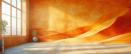 Sunlit Desert Mural in Minimalist Interior Design
