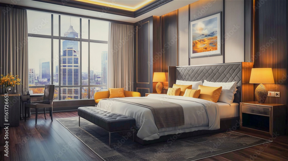 Obraz premium Interior of the modern luxury bedroom. Generative AI.