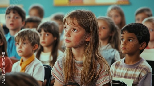 A classroom full of kids listening closely to their teacher as she explains a lesson.